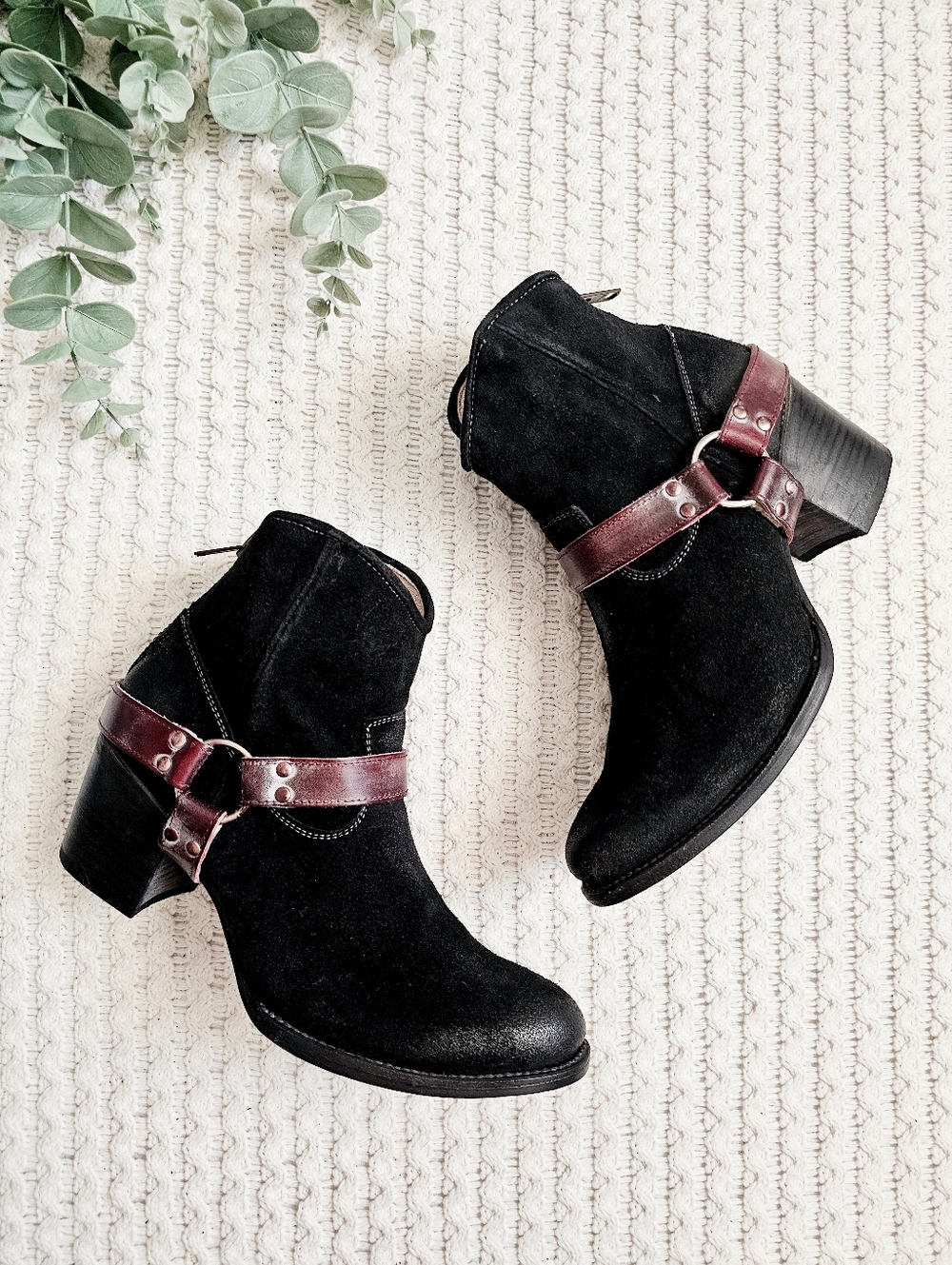 Freebird By Steven Spirit Ankle Boots Leather Suede Harness Buckle Zipper 12 NEW